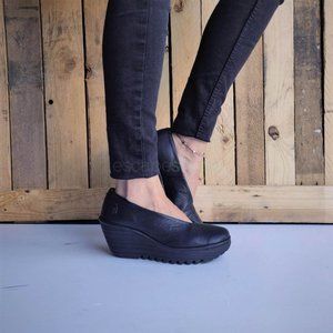 Fly London Black Yaz Ballerina Wedge